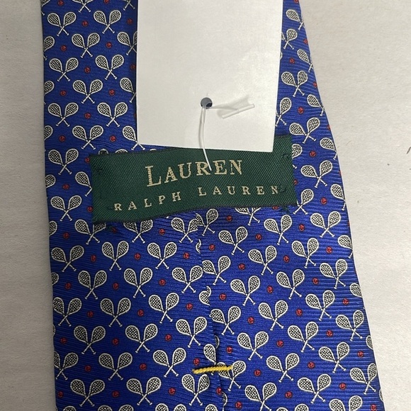 Lauren Ralph Lauren Tie Blue Tennis Rackets Made In Italy 100% Silk New NWT - Picture 4 of 6